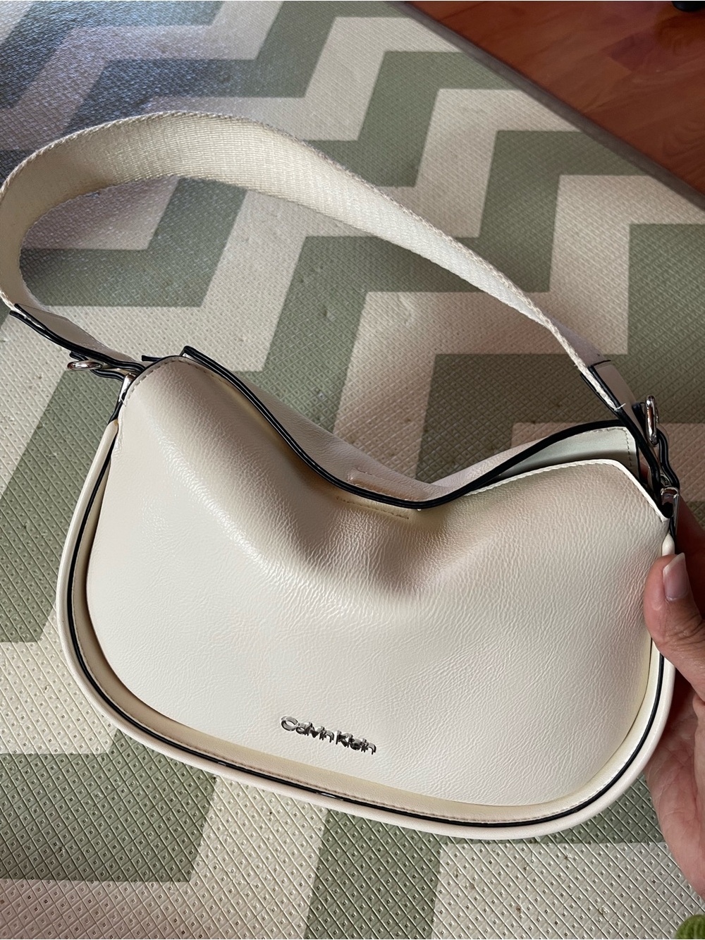 Calvin Klein White Crescent Shoulder Bag with Silver Logo